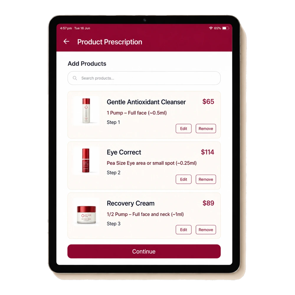 Service Cue Consult App — prescribe the product routine