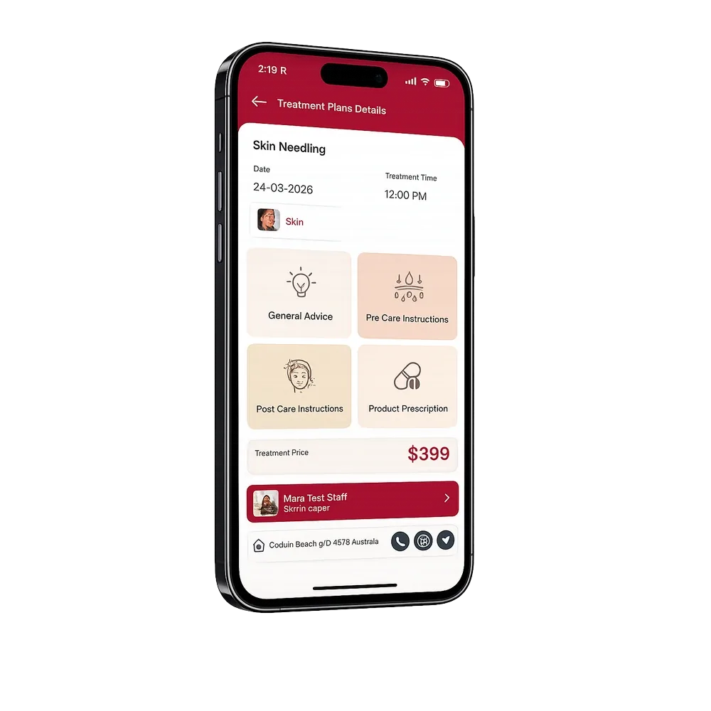 Service Cue Client App — treatments, products & progress