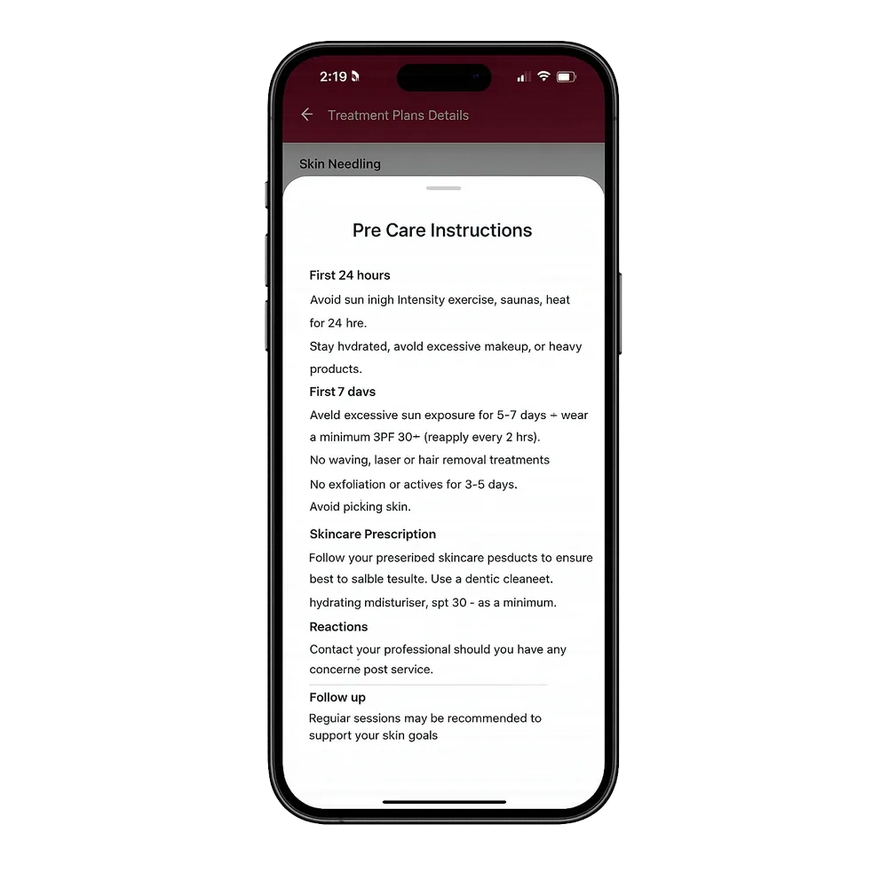 Service Cue Client App — pre-care instructions
